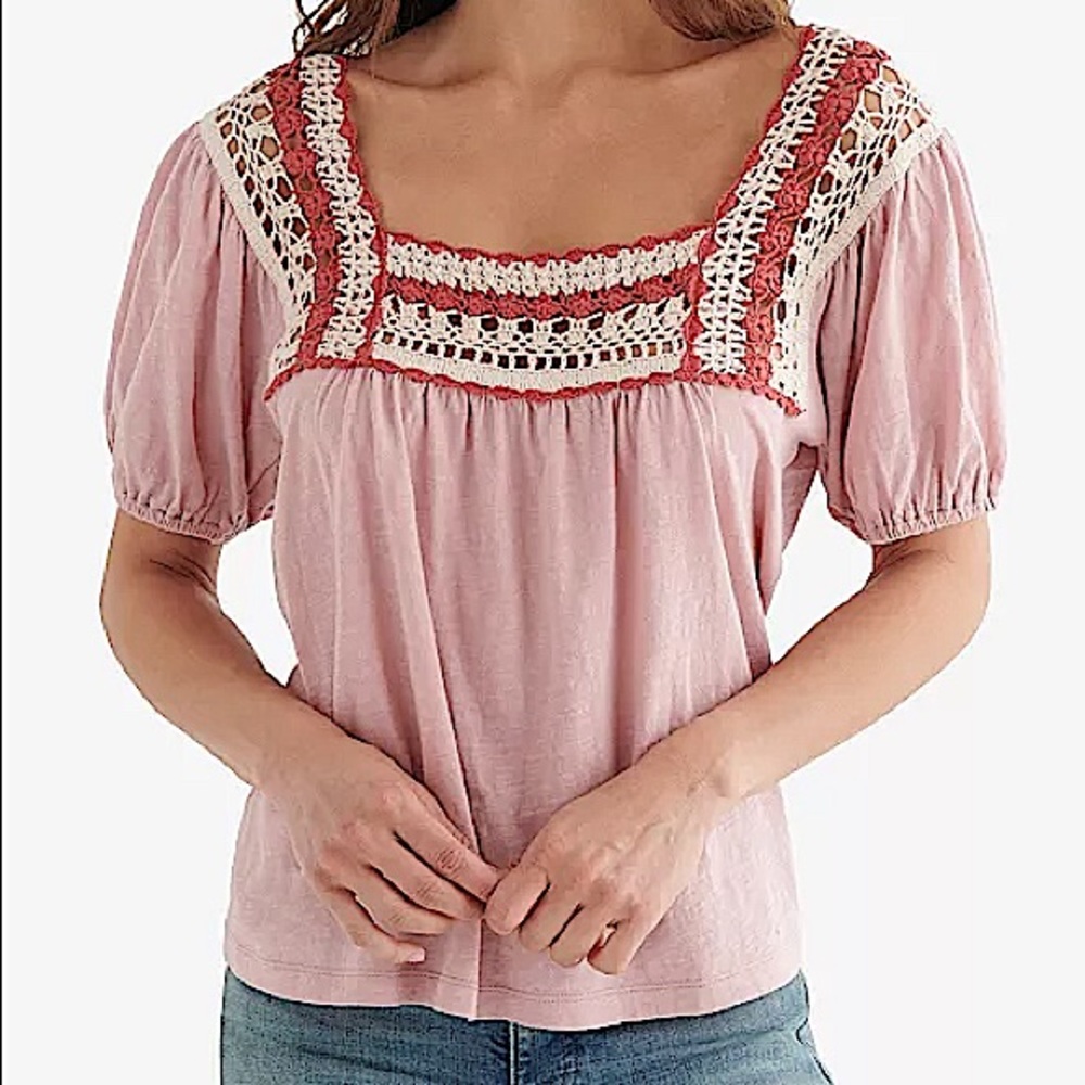 Cotton Crochet-Neck Top